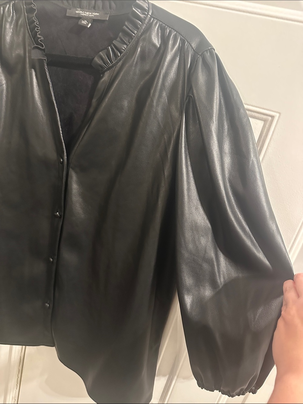 Marc New York Black Faux Leather Ruffle-Collar Snap Front Jacket - Picture 6 of 12